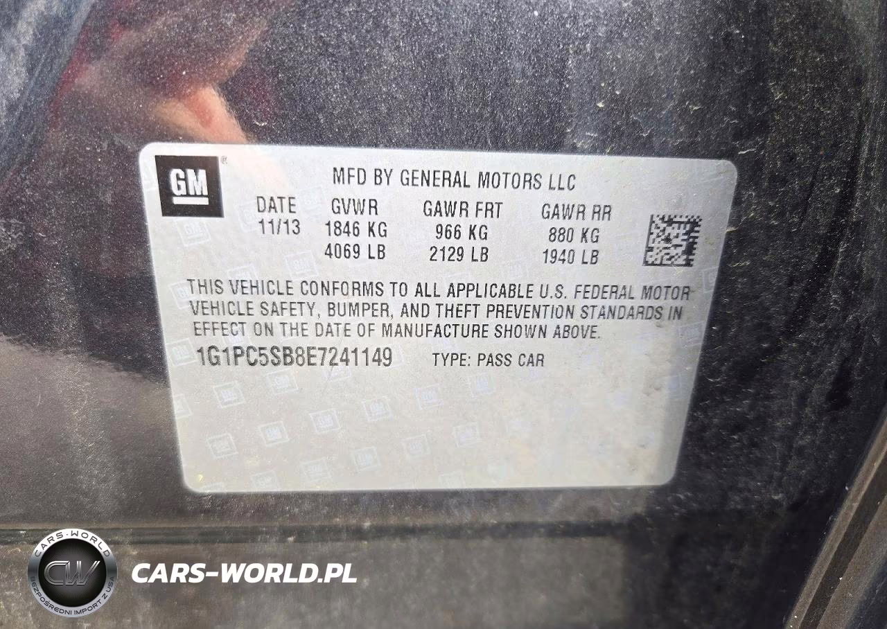 2014 Chevrolet Cruze Lt VIN:1G1PC5SB8E7241149 - 12