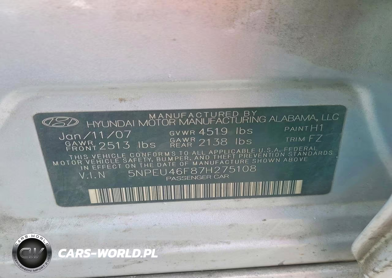 2007 Hyundai Sonata Se VIN:5NPEU46F87H275108 - 12