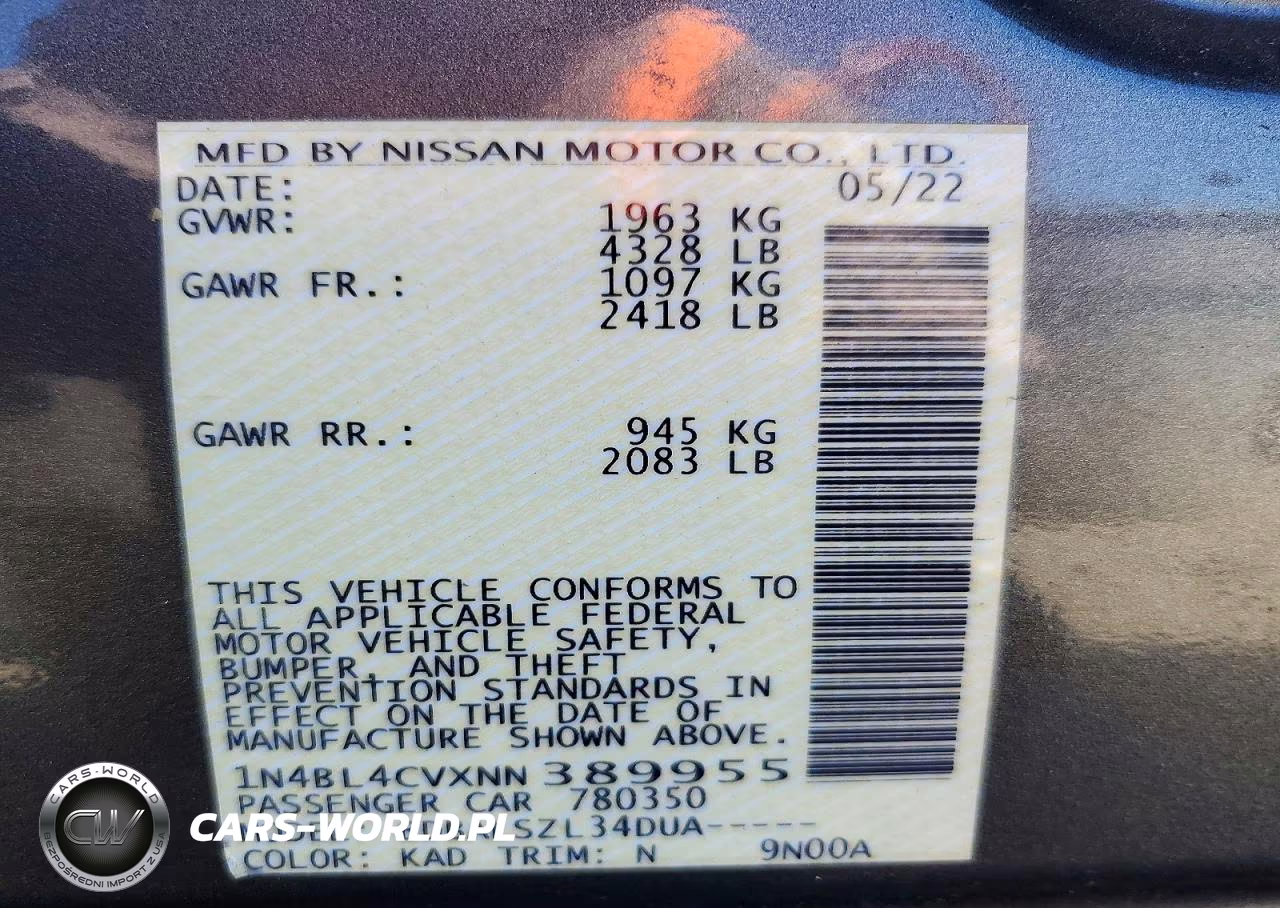 2022 Nissan Altima Sr VIN:1N4BL4CVXNN389955 - 12