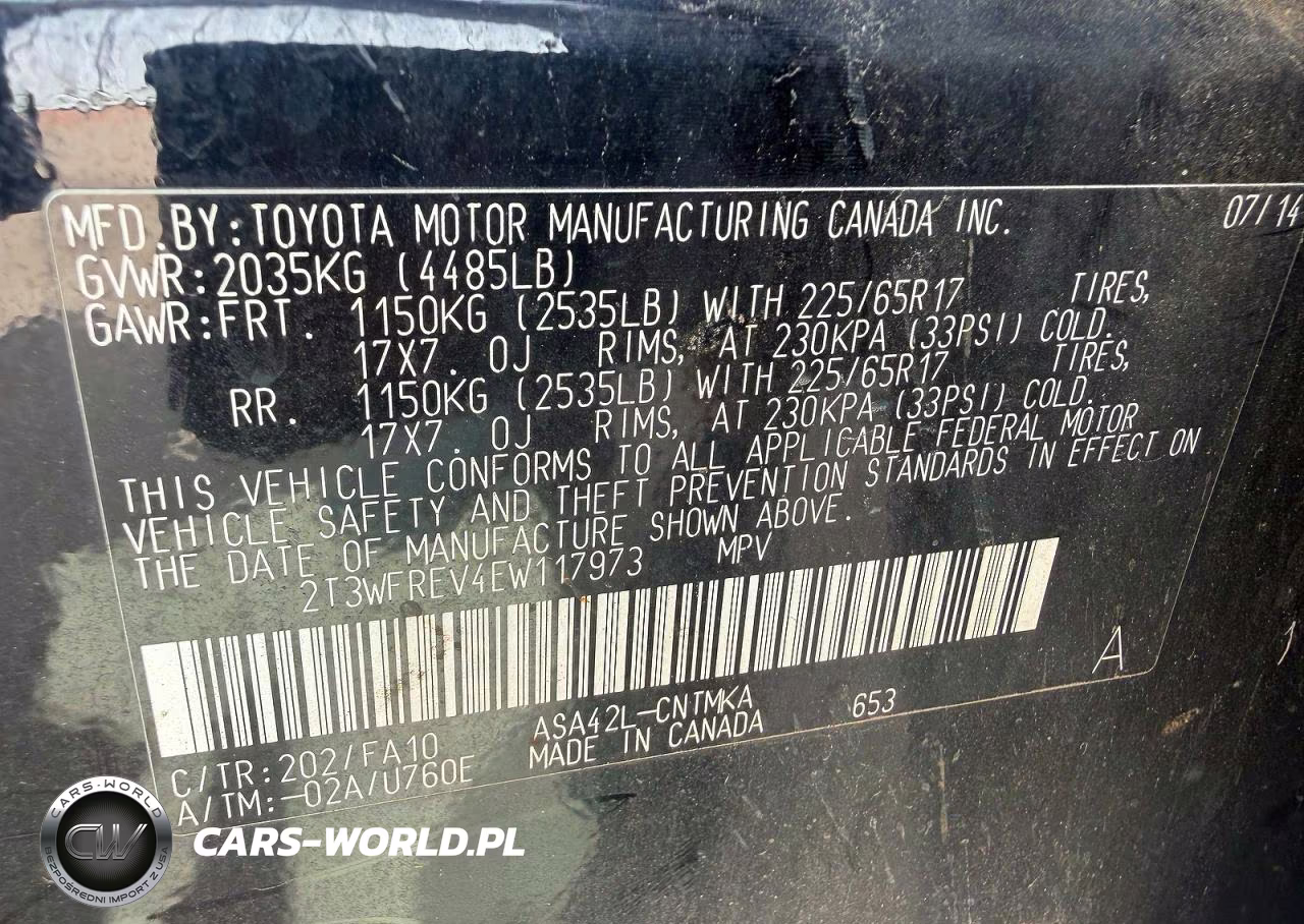 2014 Toyota Rav4 Xle VIN:2T3WFREV4EW117973 - 10
