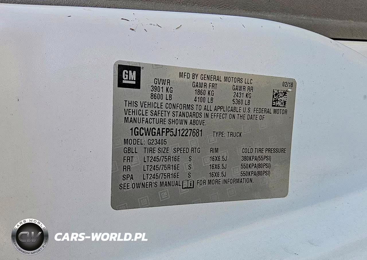 2018 Chevrolet Express G2500 VIN:1GCWGAFP5J1227681 - 12