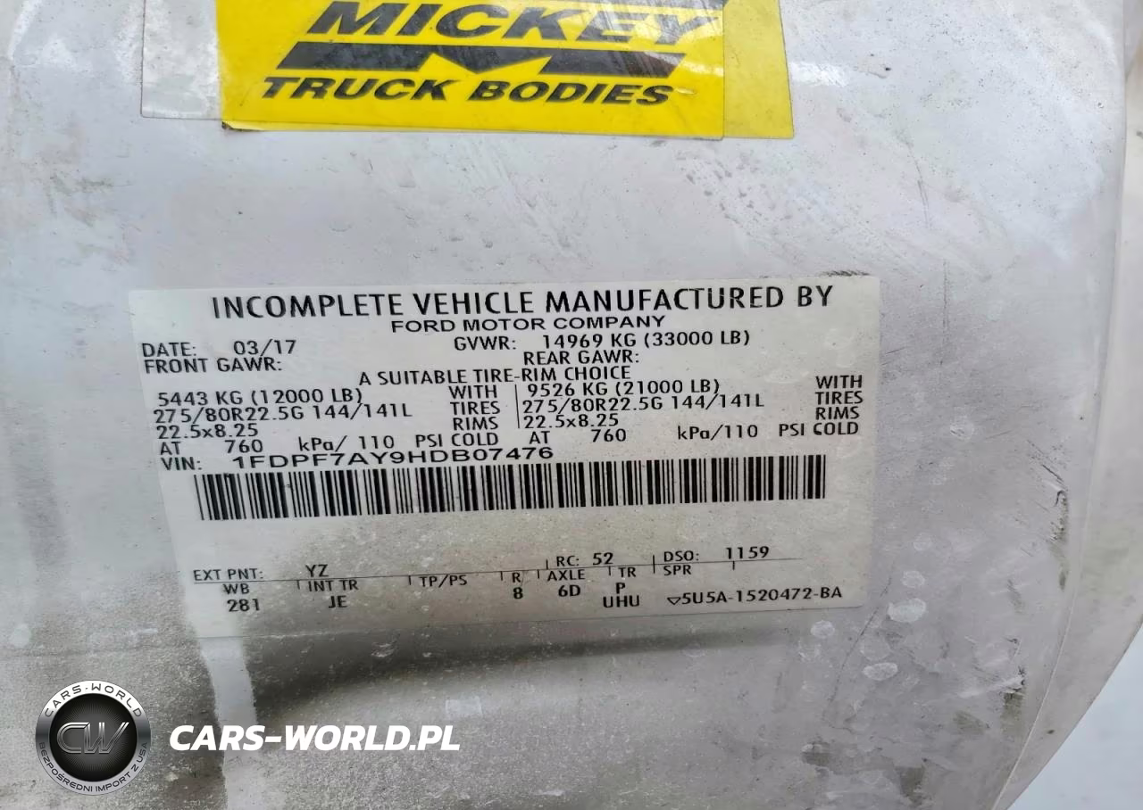 2017 Ford F750 Super Duty Delivery Truck VIN:1FDPF7AY9HDB07476 - 10