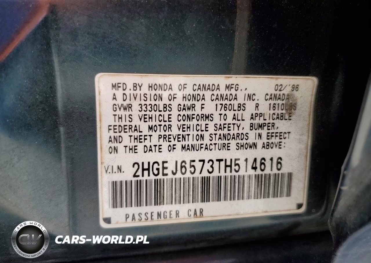 1996 Honda Civic Lx VIN:2HGEJ6573TH514616 - 12