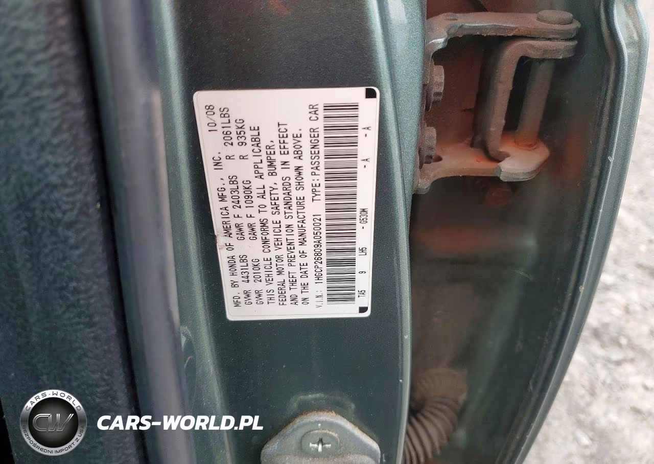 2009 Honda Accord Exl VIN:1HGCP26809A050021 - 12