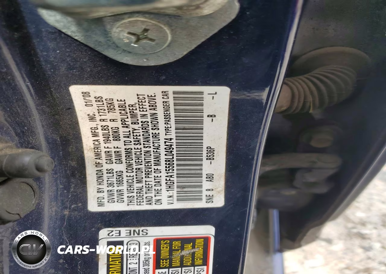 2008 Honda Civic Lx VIN:1HGFA15568L049474 - 12