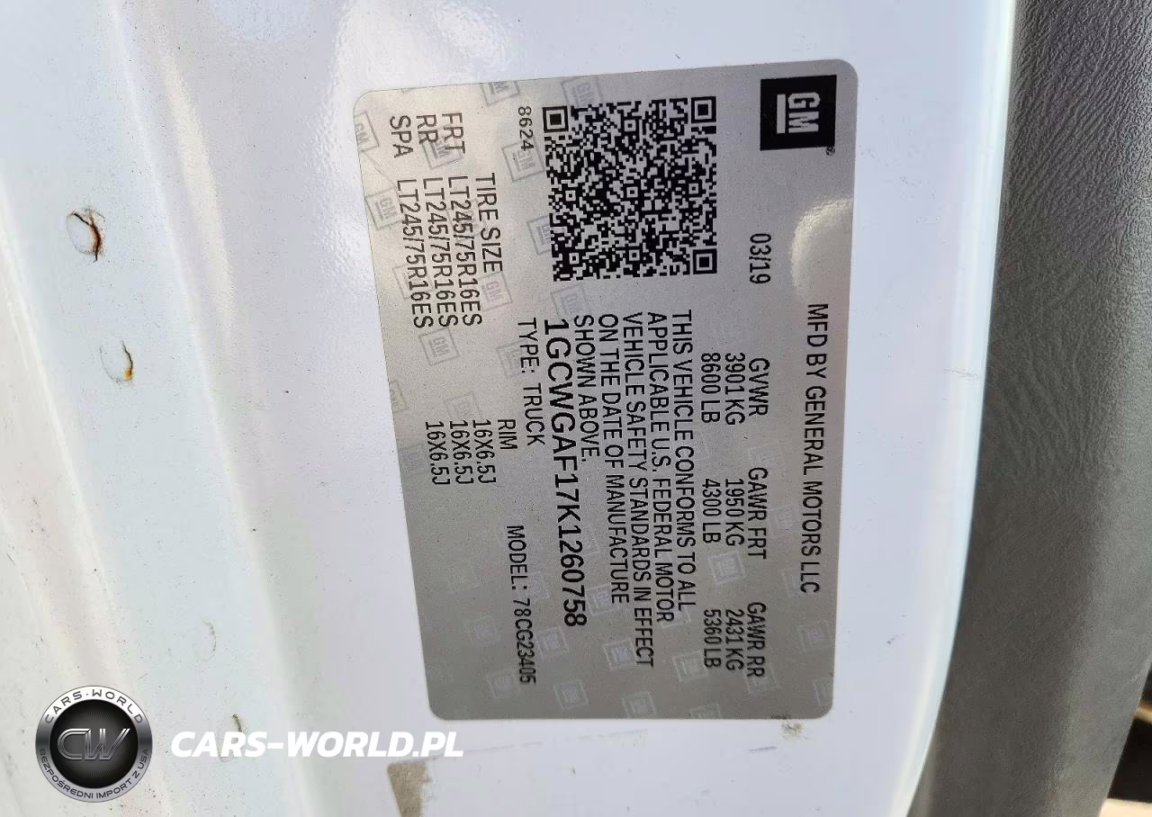 2019 Chevrolet Express 2500 Cargo Delivery Van VIN:1GCWGAF17K1260758 - 13