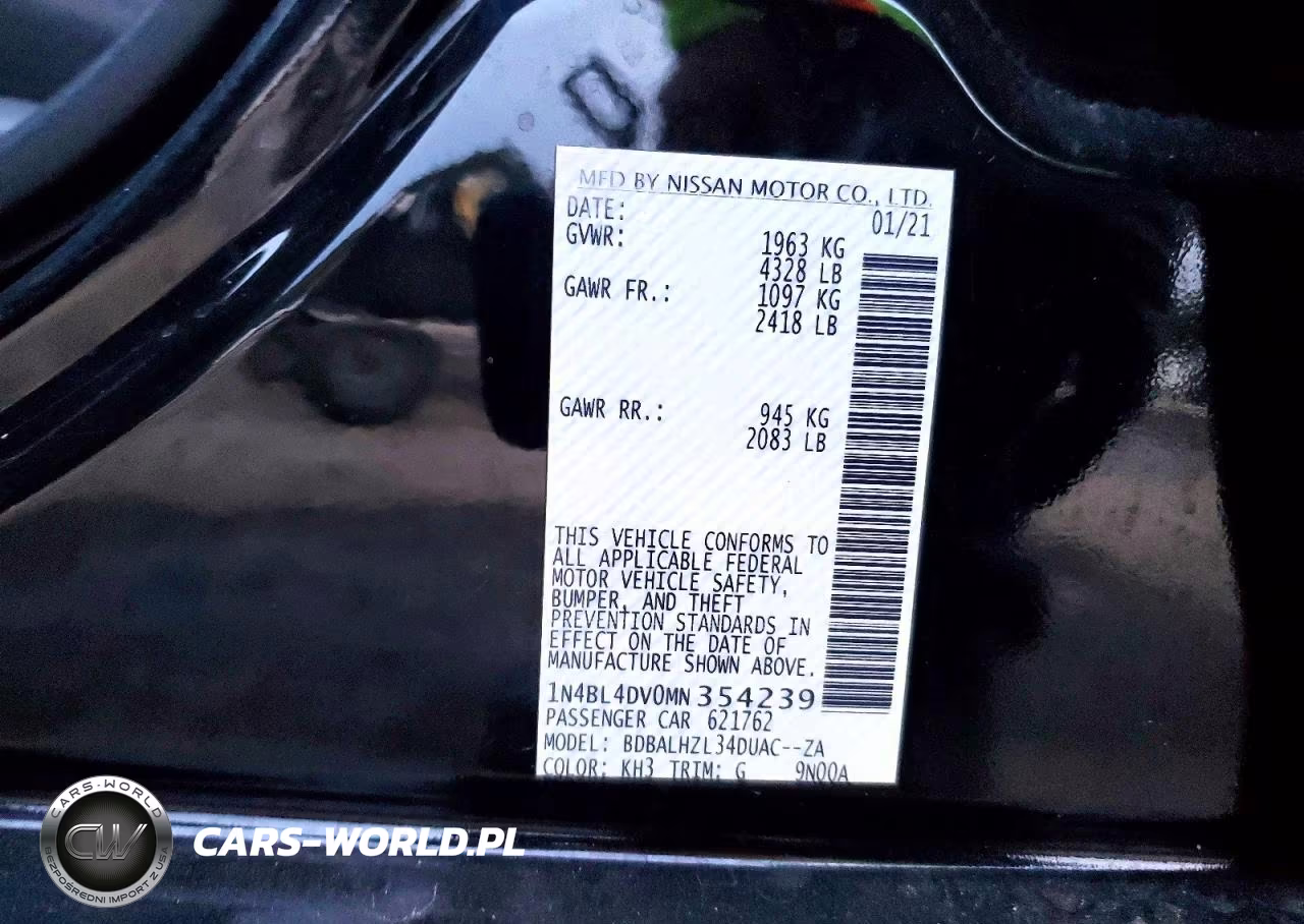 2021 Nissan Altima Sv VIN:1N4BL4DV0MN354239 - 12