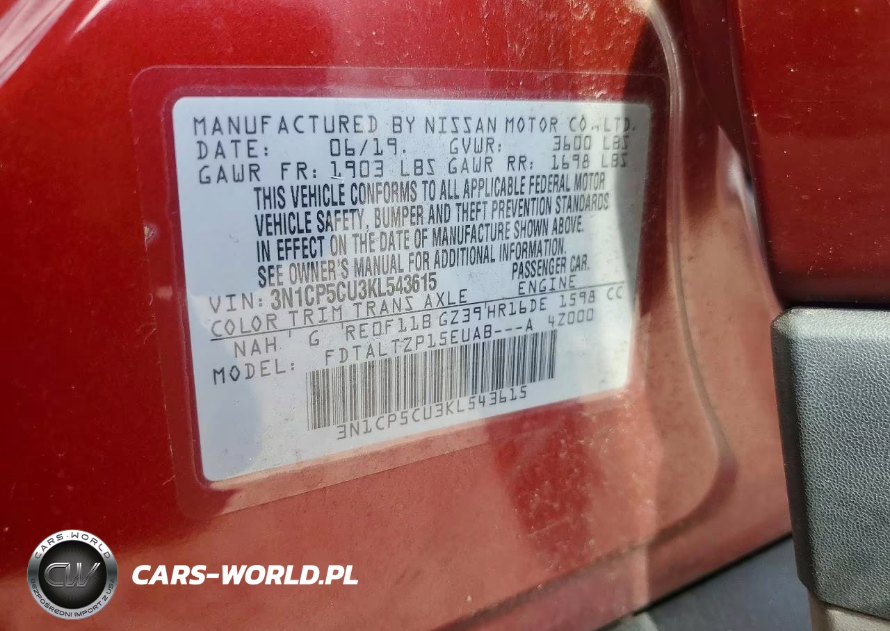 2019 Nissan Kicks Sr VIN:3N1CP5CU3KL543615 - 14