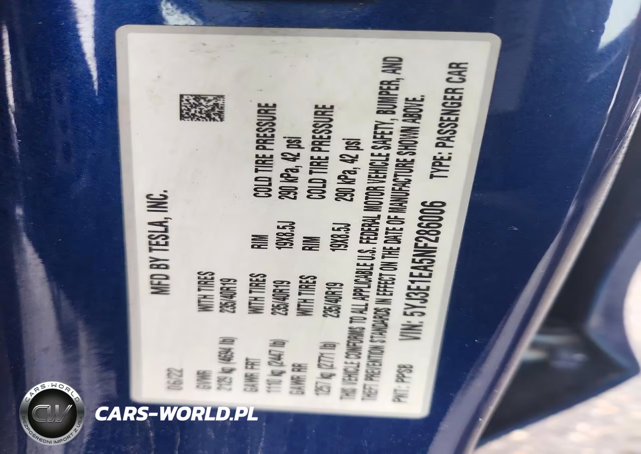 2022 Tesla Model 3 VIN:5YJ3E1EA5NF286006 - 12