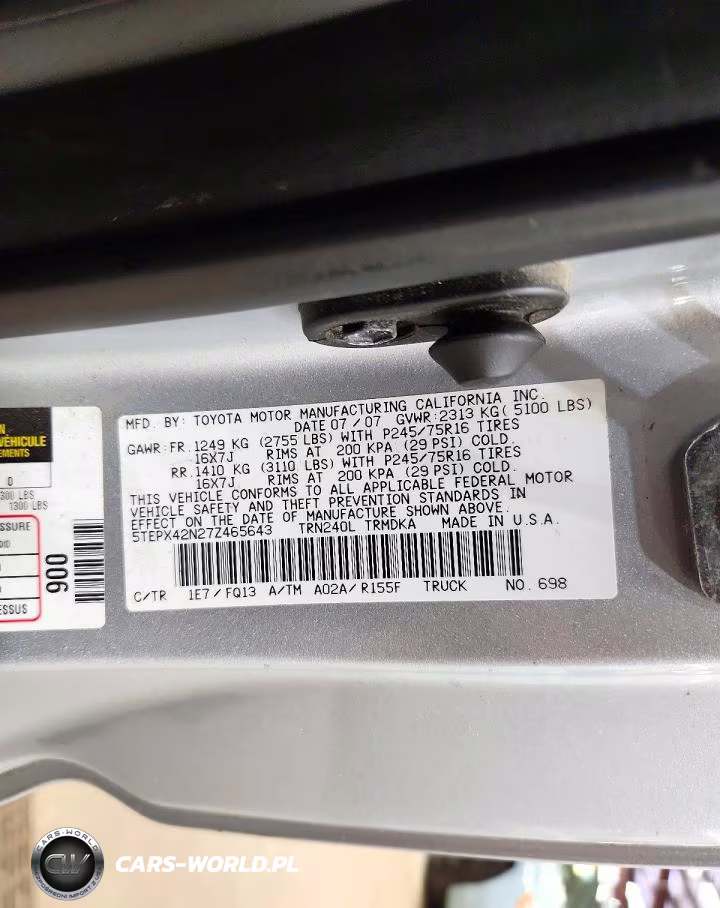 2007 Toyota Tacoma Base VIN:5TEPX42N27Z465643 - 12
