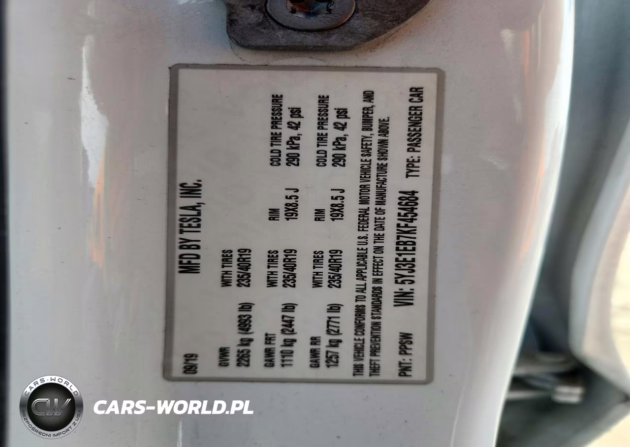 2019 Tesla Model 3 VIN:5YJ3E1EB7KF454684 - 13