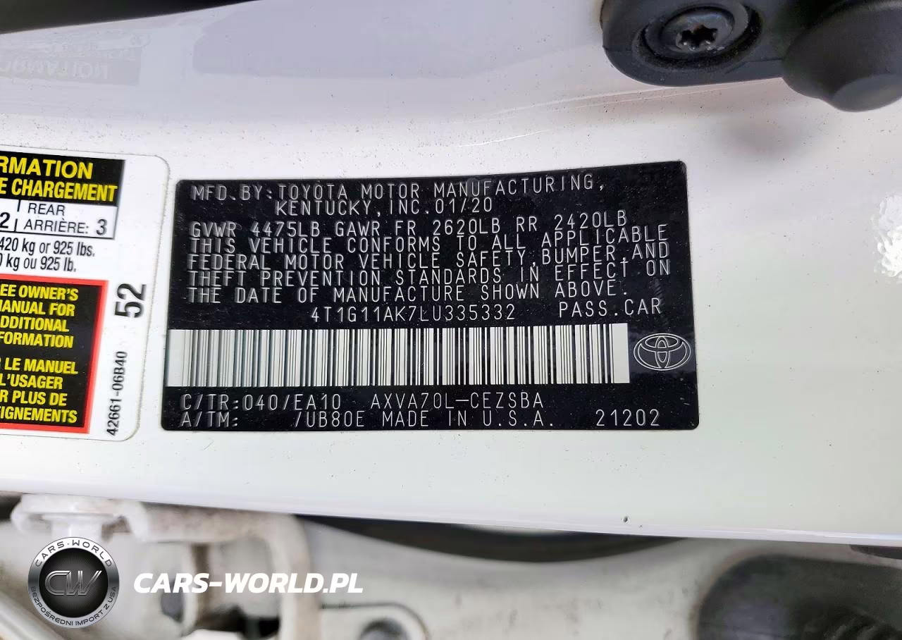 2020 Toyota Camry VIN:4T1G11AK7LU335332 - 12