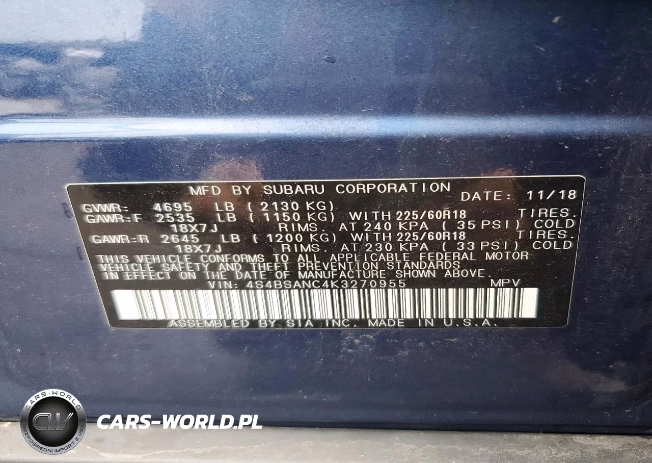 2019 Subaru Outback 2.5I Limited VIN:4S4BSANC4K3270955 - 14