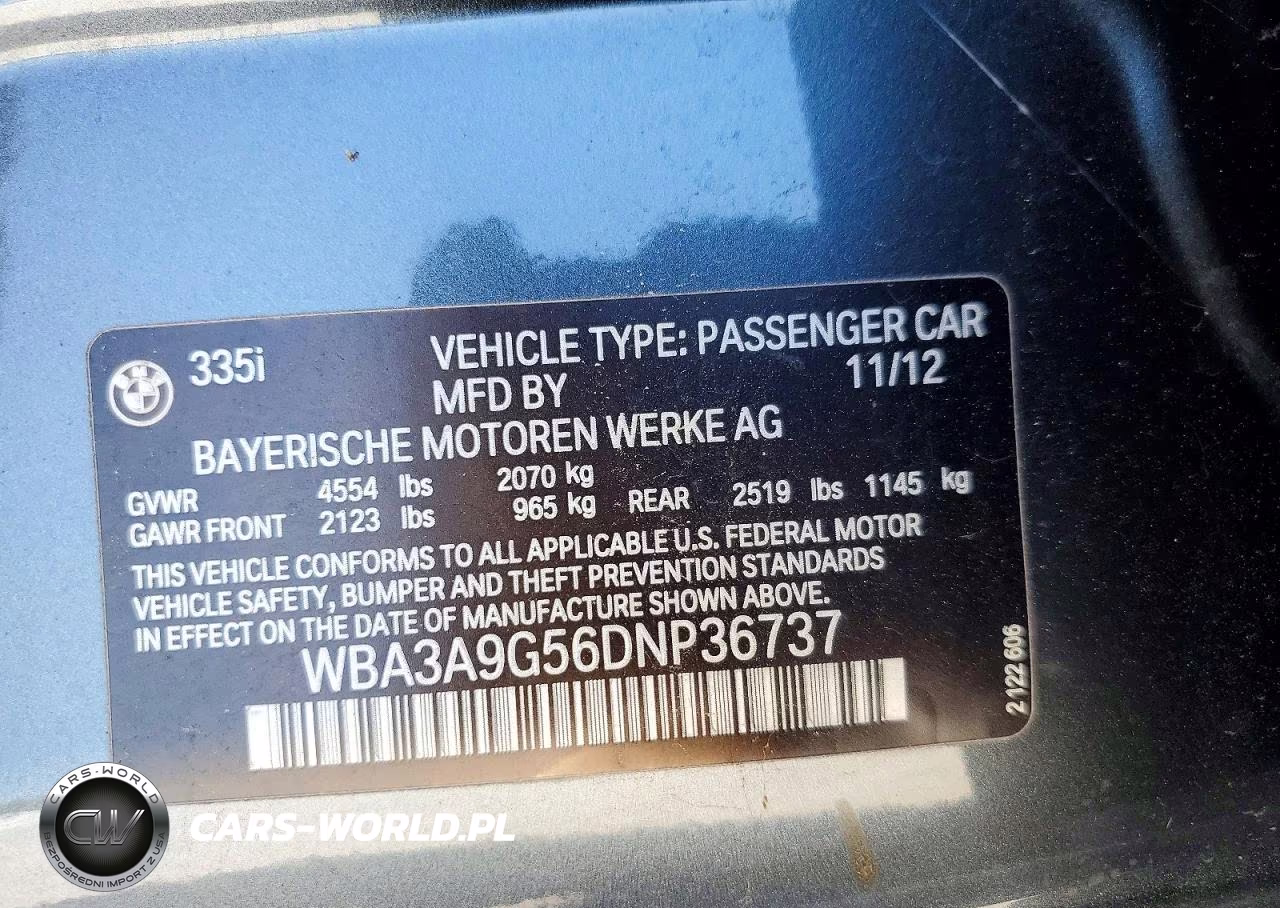 2013 BMW 335I VIN:WBA3A9G56DNP36737 - 12