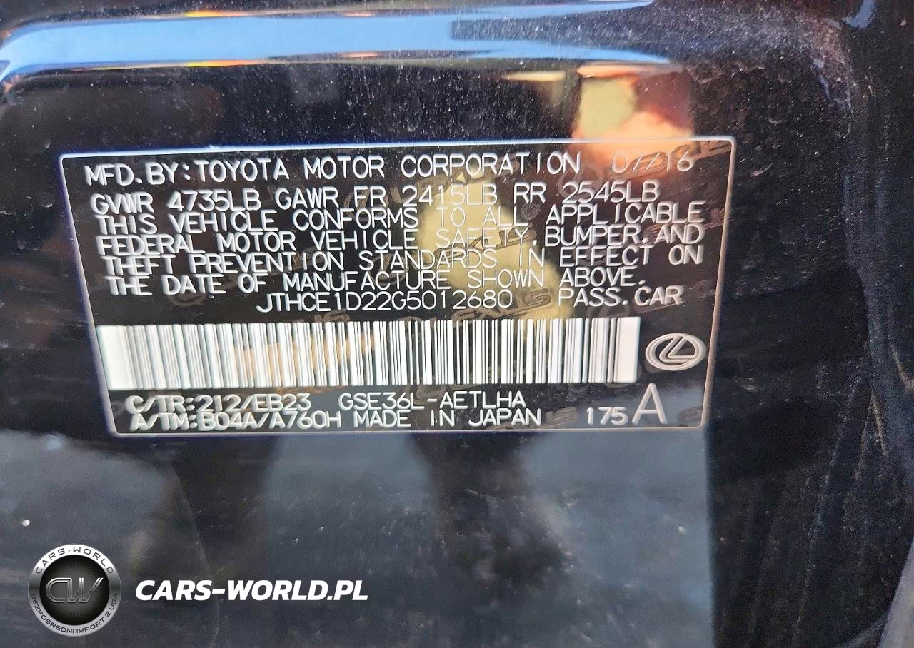 2016 Lexus Is 350 VIN:JTHCE1D22G5012680 - 12