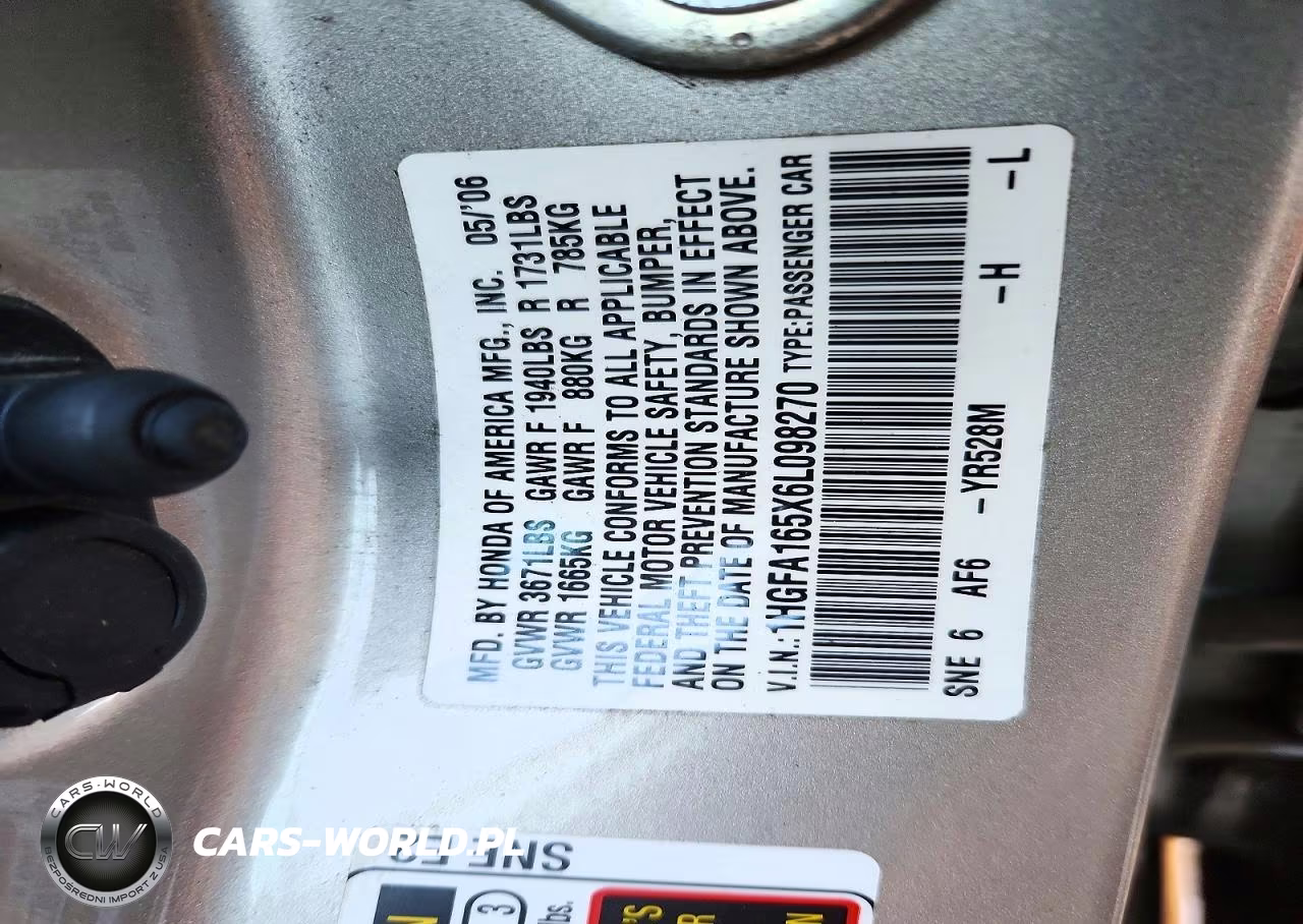 2006 Honda Civic Lx VIN:1HGFA165X6L098270 - 12