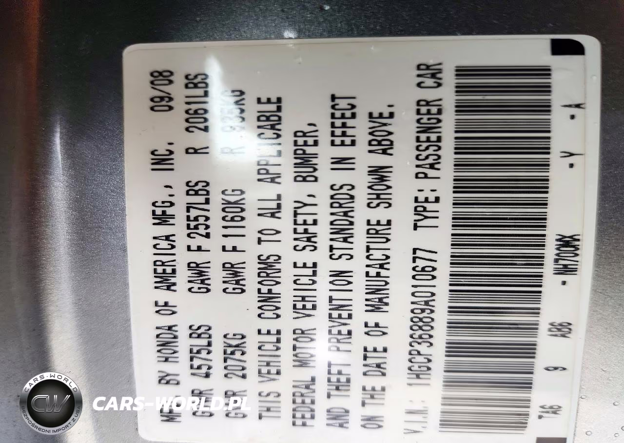 2009 Honda Accord Exl VIN:1HGCP36889A010677 - 12
