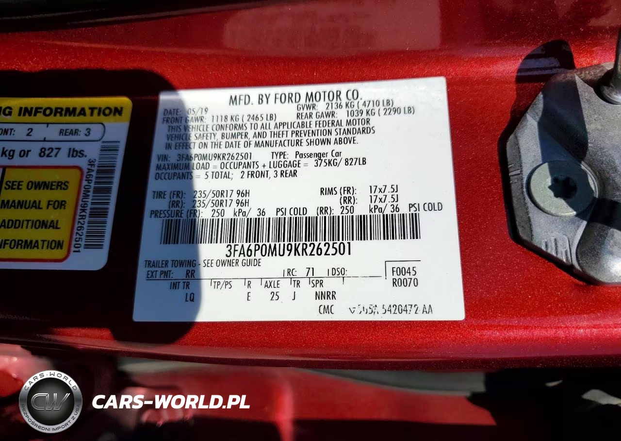 2019 Ford Fusion Sel VIN:3FA6P0MU9KR262501 - 13
