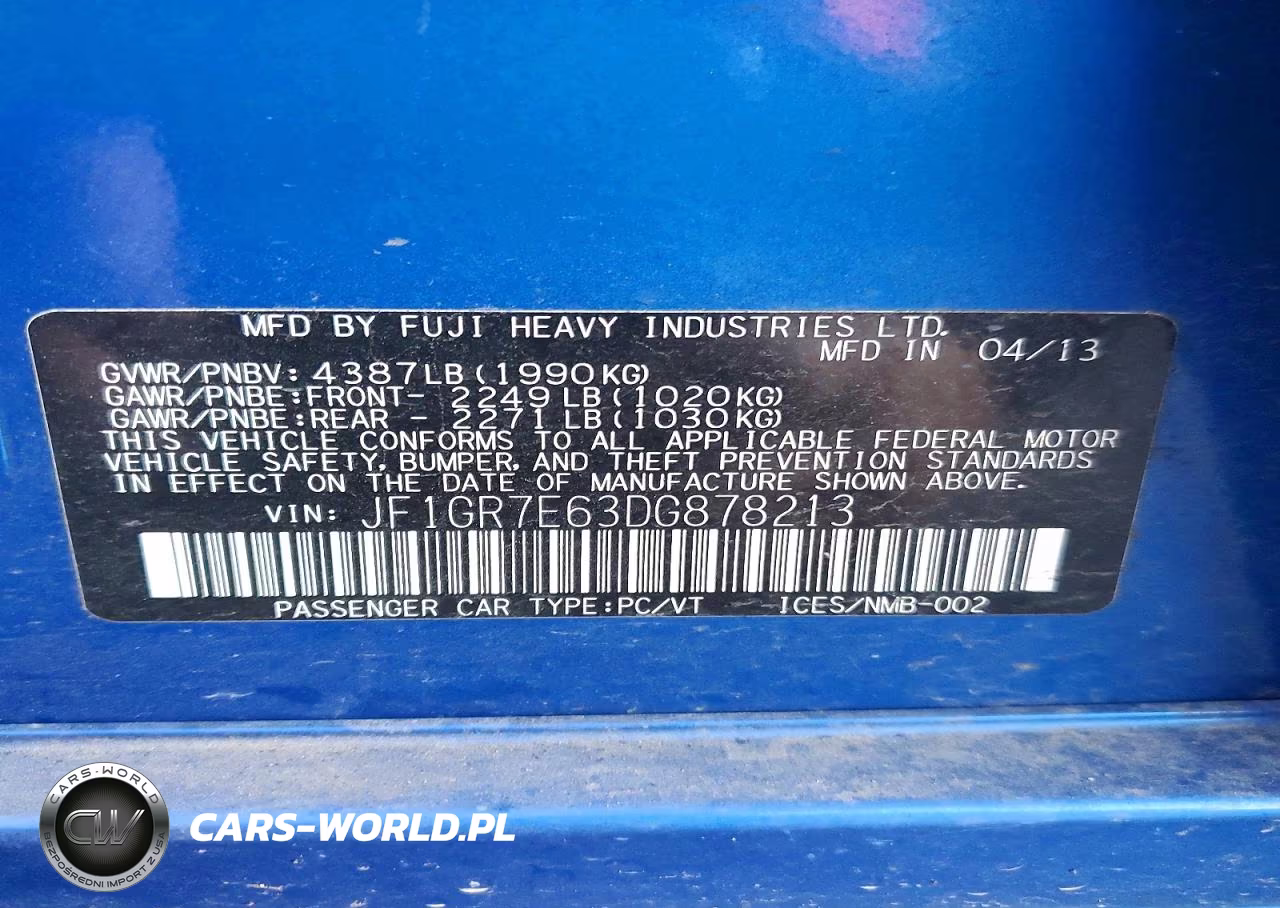 2013 Subaru Impreza Wrx VIN:JF1GR7E63DG878213 - 12