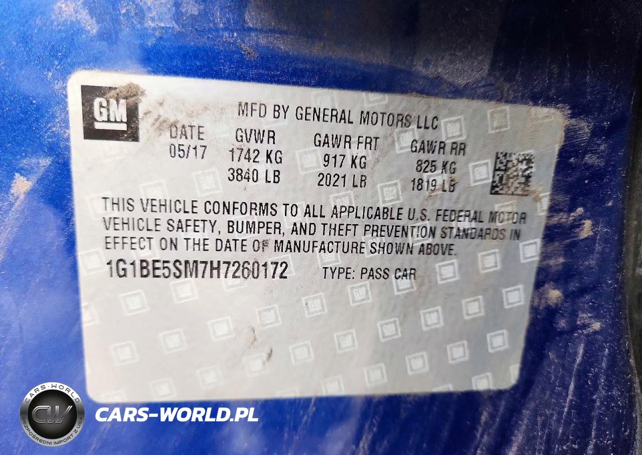 2017 Chevrolet Cruze Lt VIN:1G1BE5SM7H7260172 - 12