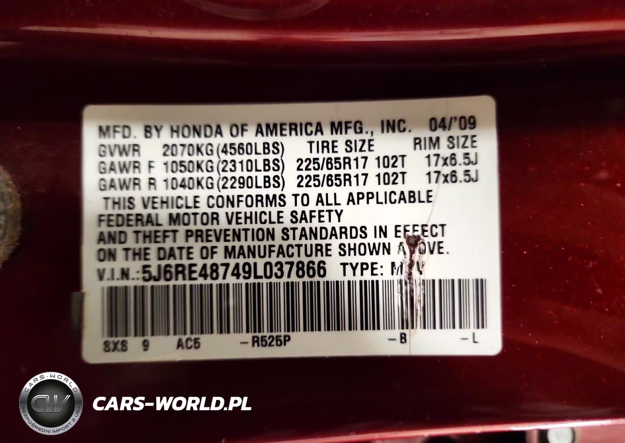 2009 Honda Cr-V Exl VIN:5J6RE48749L037866 - 14