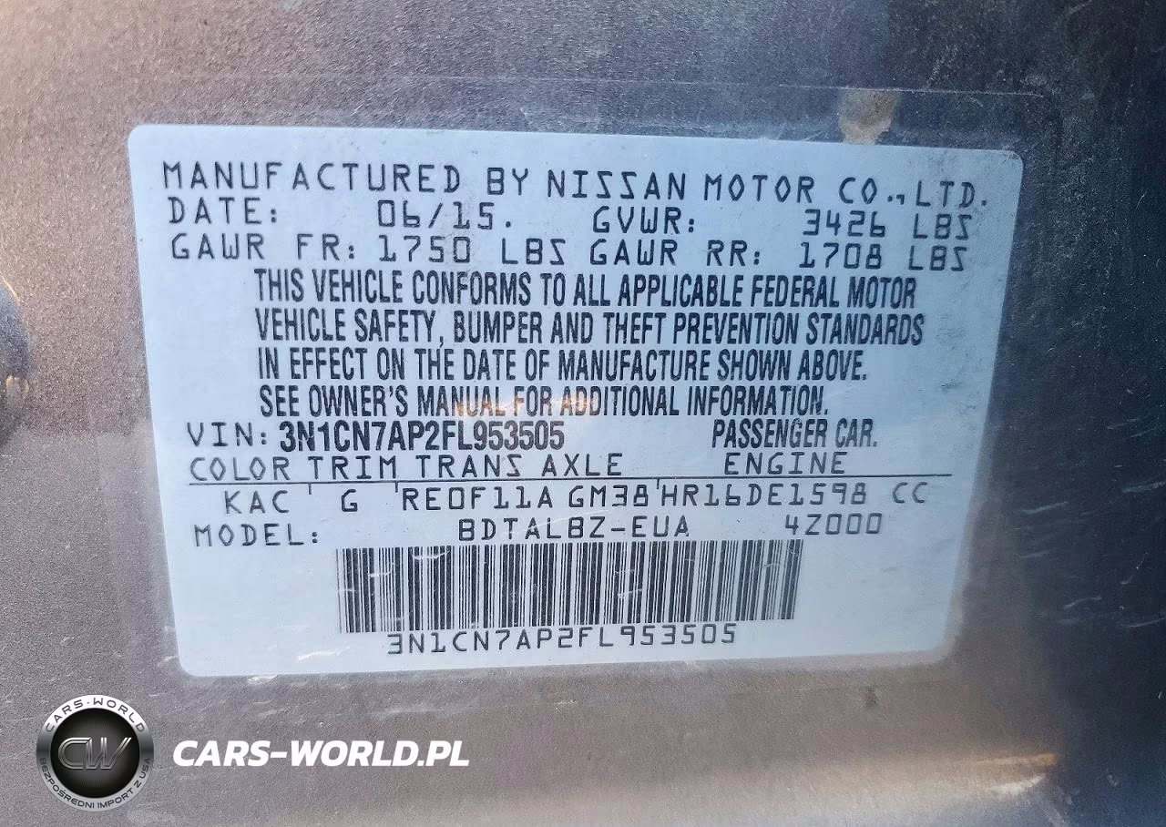 2015 Nissan Versa 1.6 Sv VIN:3N1CN7AP2FL953505 - 12