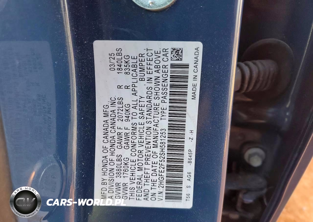2025 Honda Civic Sport VIN:2HGFE2F52SH581253 - 12