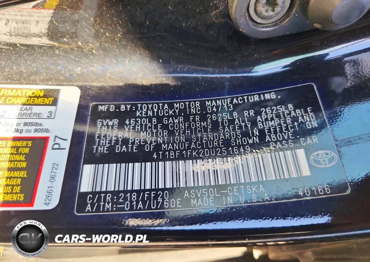 2013 Toyota Camry Se VIN:4T1BF1FK2DU251649 - 12