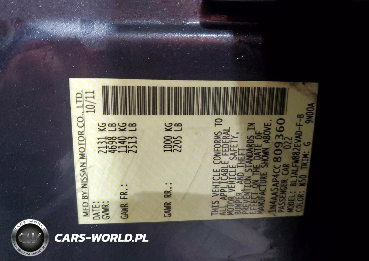 2012 Nissan Maxima 3.5 S VIN:1N4AA5AP4CC809360 - 12