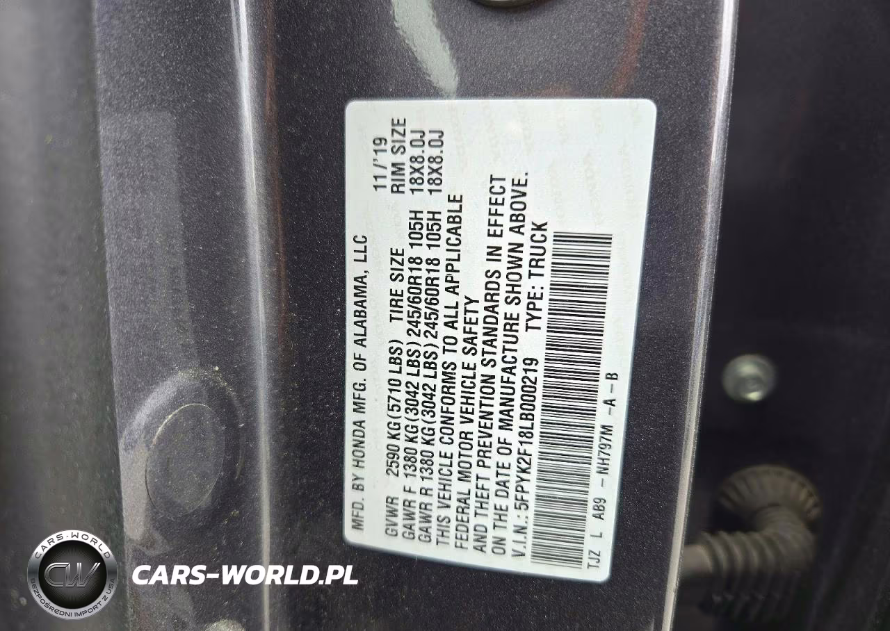 2020 Honda Ridgeline Sport VIN:5FPYK2F18LB000219 - 12