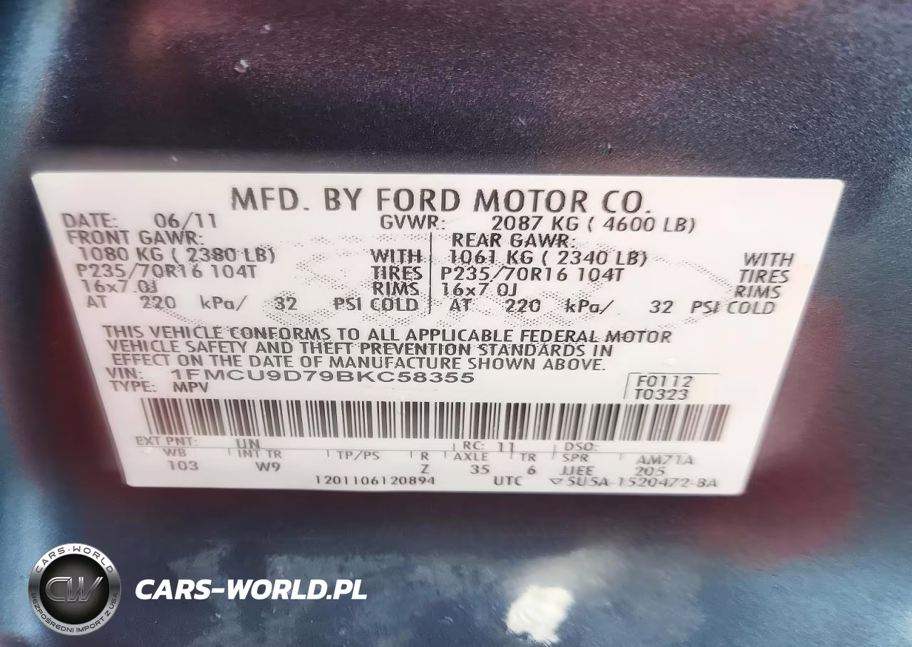 2011 Ford Escape Xlt VIN:1FMCU9D79BKC58355 - 12