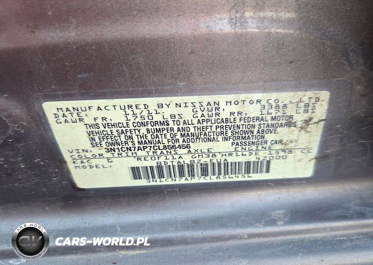 2012 Nissan Versa 1.6 S VIN:3N1CN7AP7CL856456 - 12