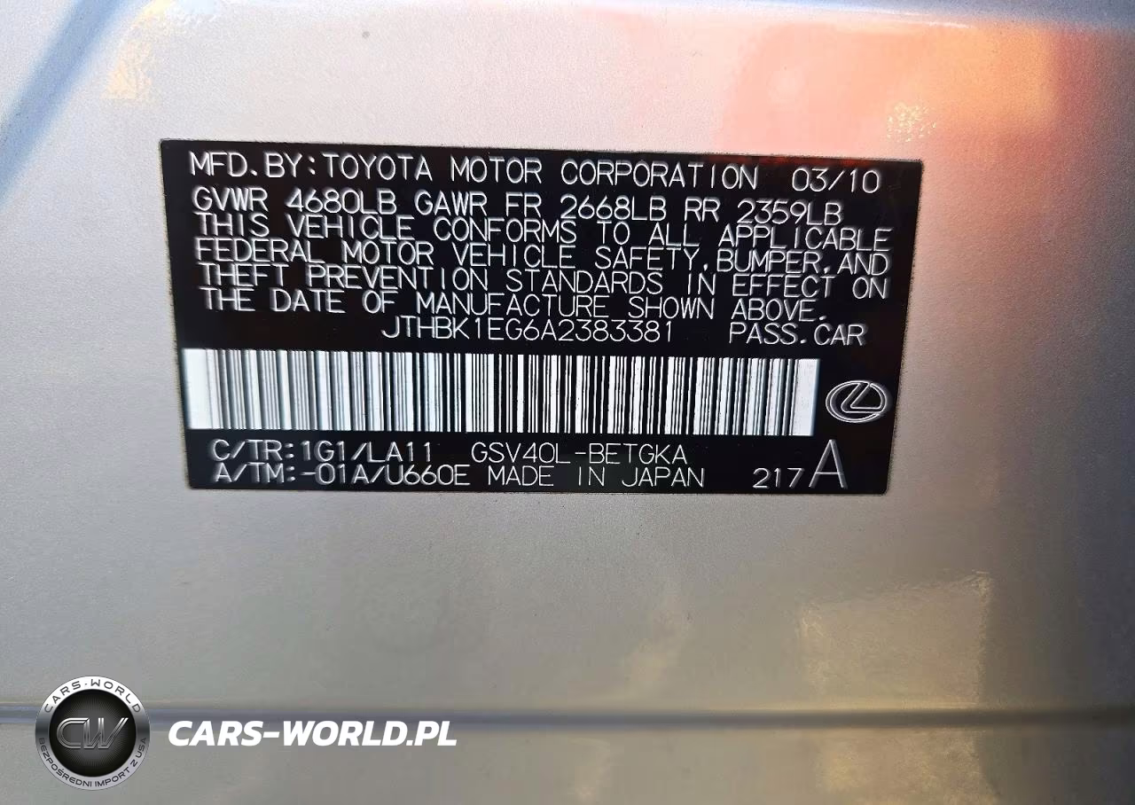 2010 Lexus Es 350 VIN:JTHBK1EG6A2383381 - 13