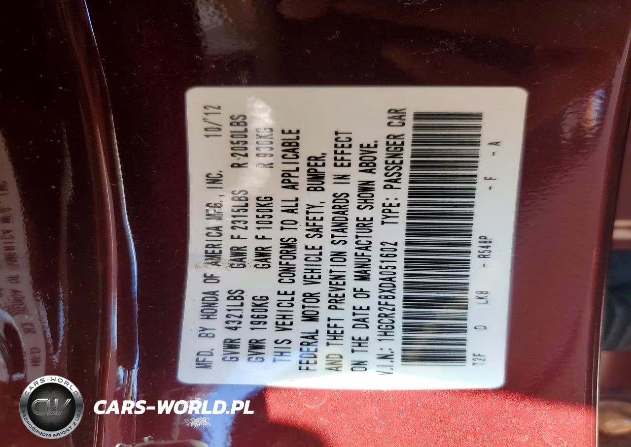 2013 Honda Accord Exl VIN:1HGCR2F8XDA051602 - 13
