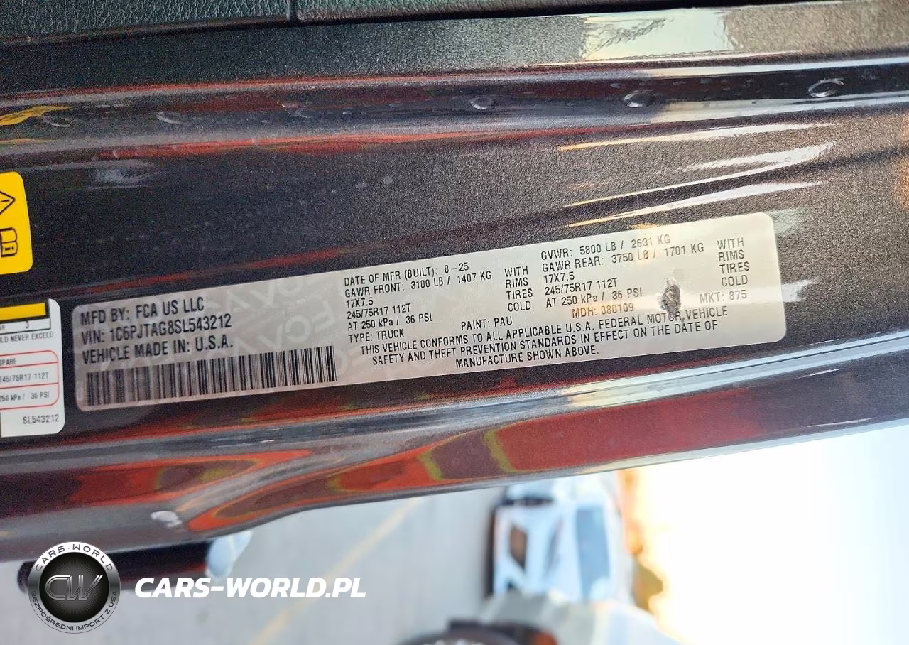 2025 Jeep Gladiator Sport VIN:1C6PJTAG8SL543212 - 12