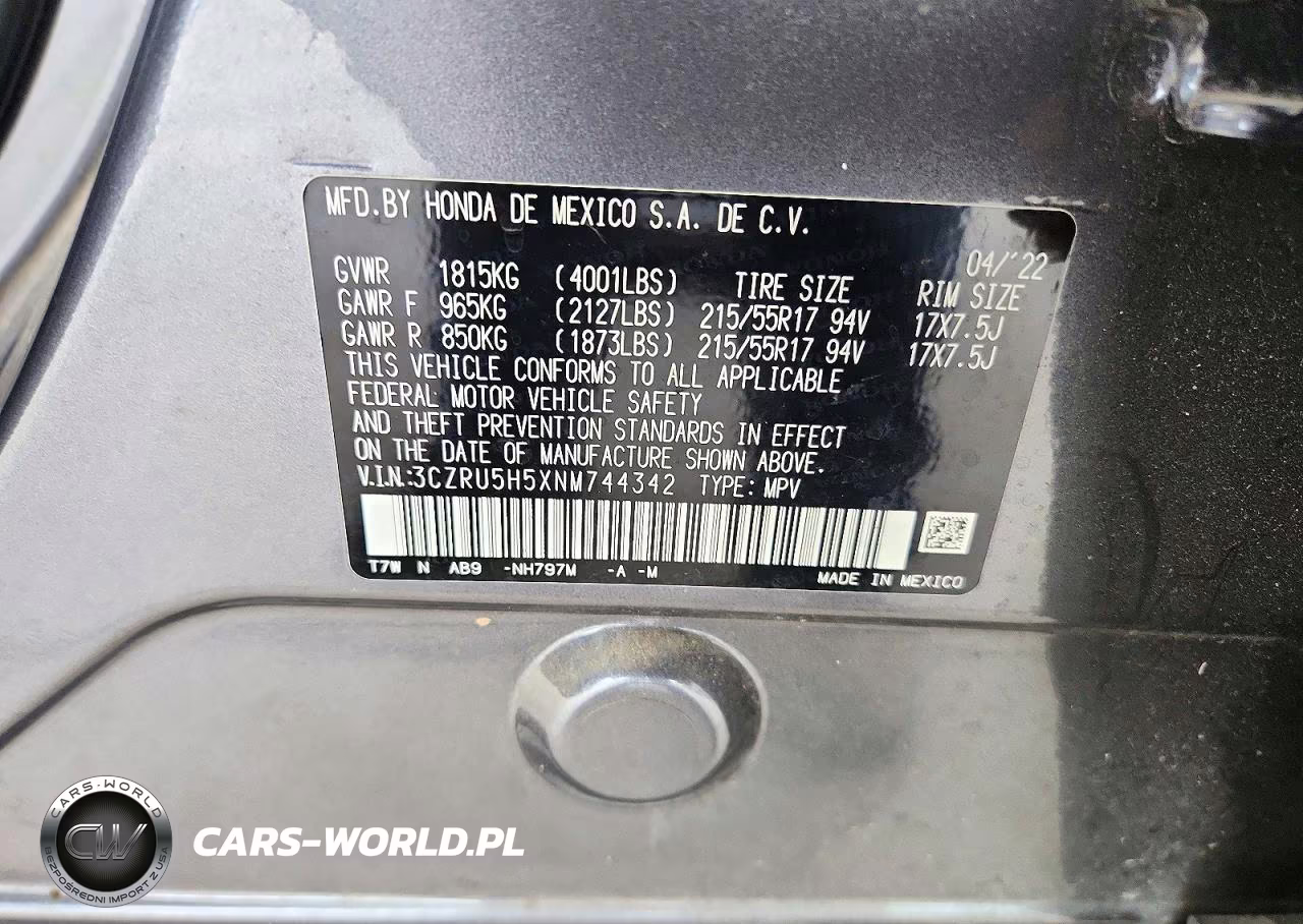 2022 Honda Hr-V Ex VIN:3CZRU5H5XNM744342 - 13