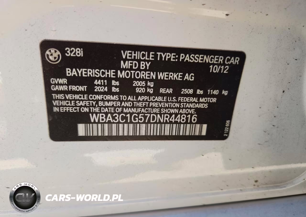 2013 BMW 328 I Sulev VIN:WBA3C1G57DNR44816 - 12