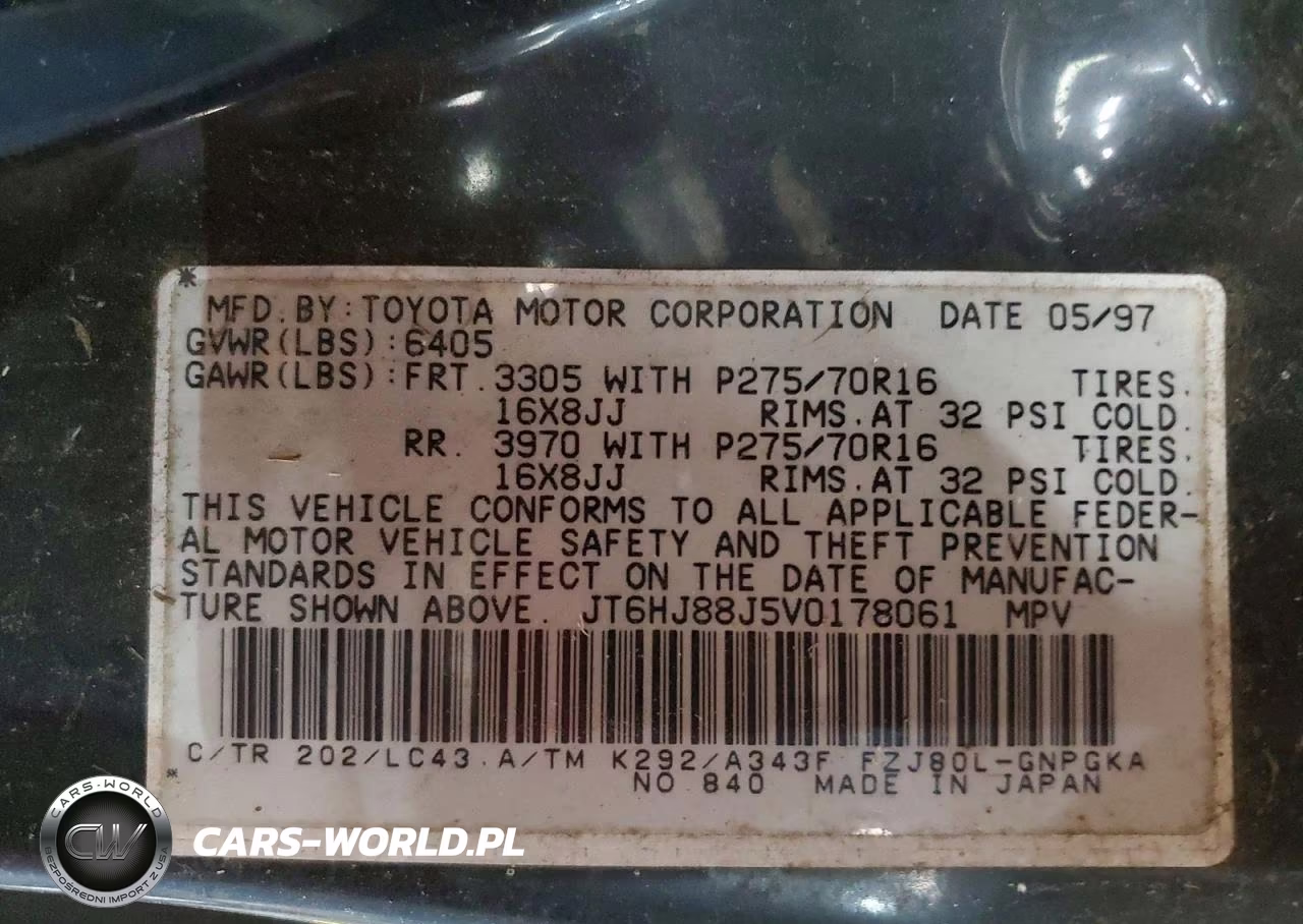 1997 Lexus Lx 450 VIN:JT6HJ88J5V0178061 - 13