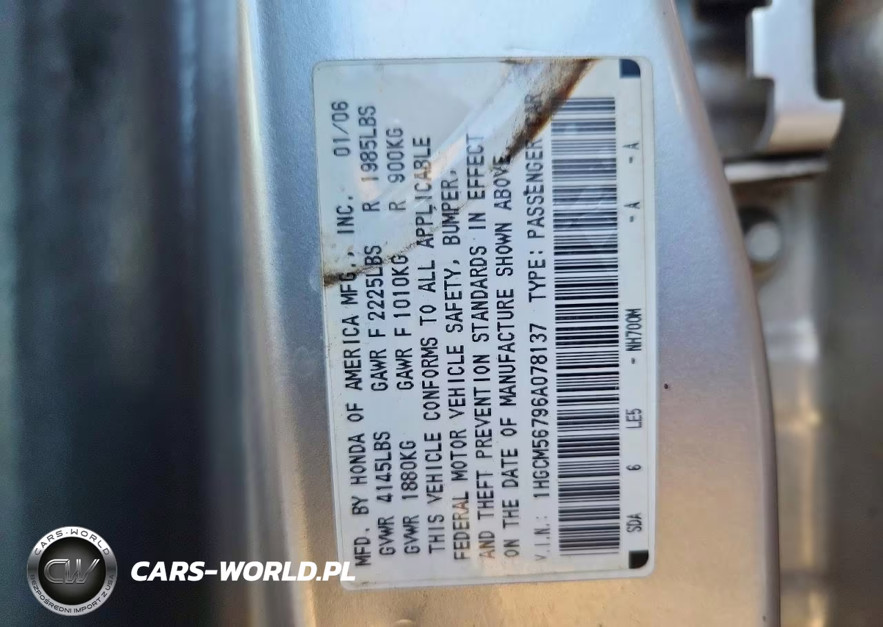 2006 Honda Accord Ex VIN:1HGCM56796A078137 - 13