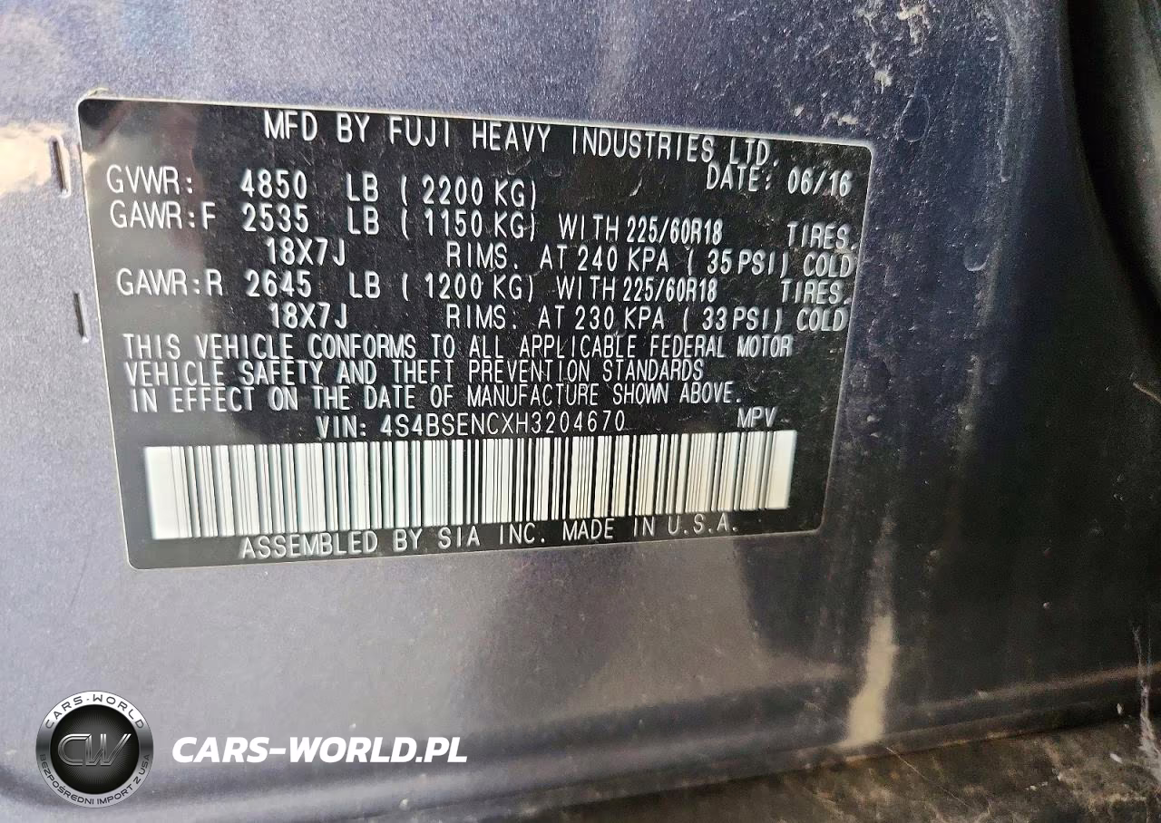 2017 Subaru Outback 3.6R Limited VIN:4S4BSENCXH3204670 - 12