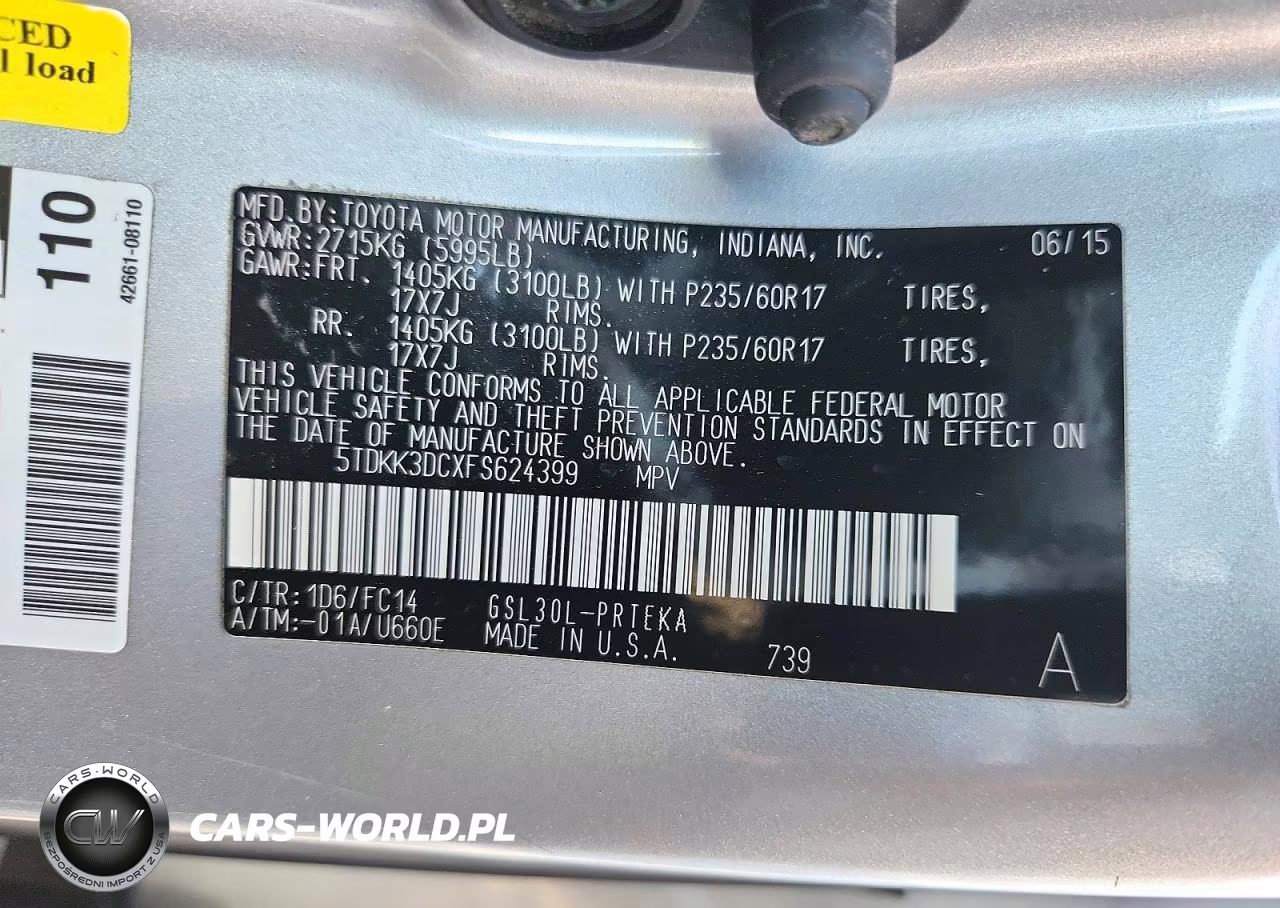 2015 Toyota Sienna Le VIN:5TDKK3DCXFS624399 - 14