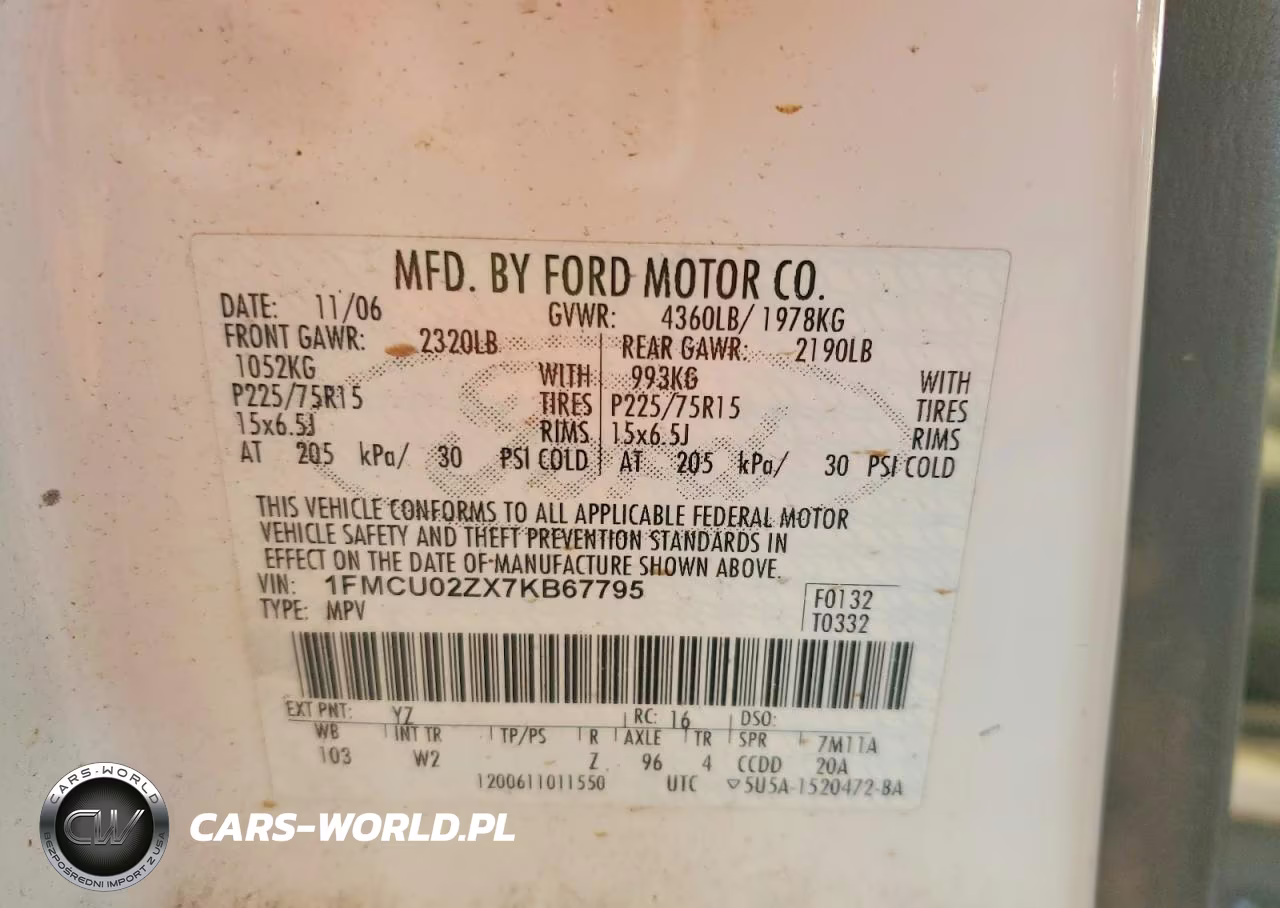2007 Ford Escape Xls VIN:1FMCU02ZX7KB67795 - 13