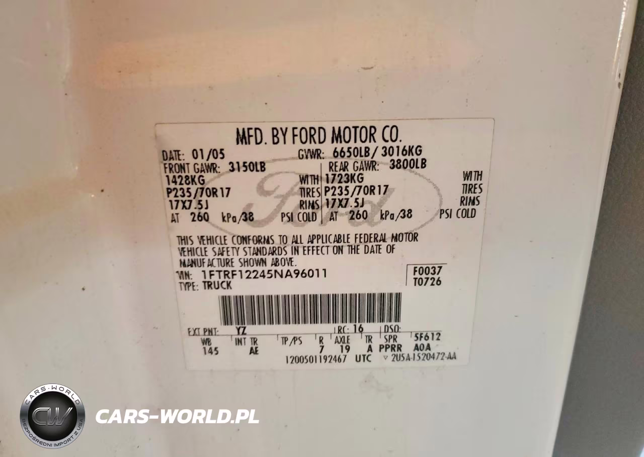 2005 Ford F150 VIN:1FTRF12245NA96011 - 12