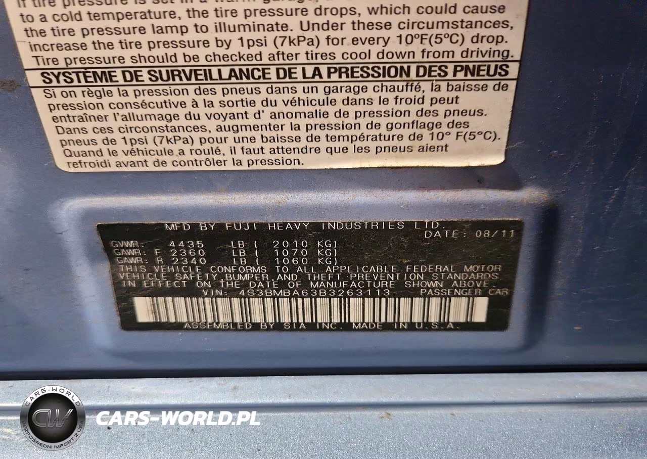 2011 Subaru Legacy 2.5I VIN:4S3BMBA63B3263113 - 12