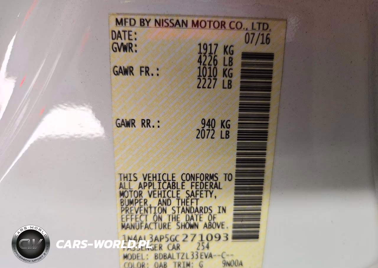 2016 Nissan Altima 2.5 Sl VIN:1N4AL3AP5GC271093 - 12