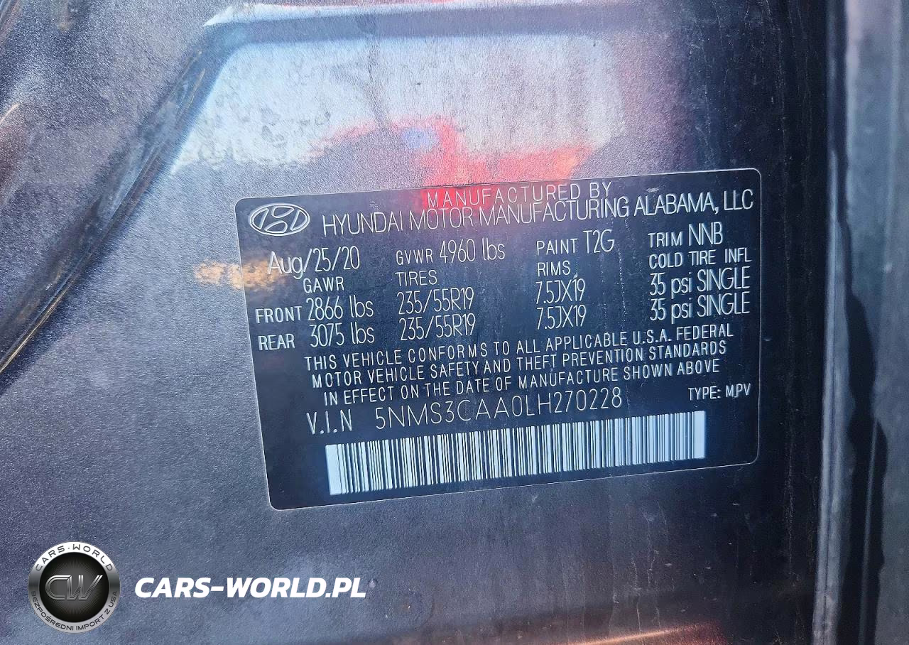 2020 Hyundai Santa Fe Sel 2.0T VIN:5NMS3CAA0LH270228 - 12