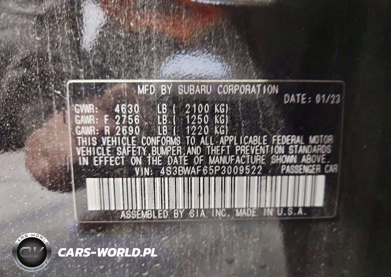 2023 Subaru Legacy Premium VIN:4S3BWAF65P3009522 - 12