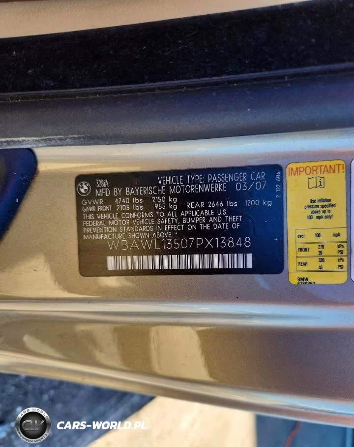 2007 BMW 328 I VIN:WBAWL13507PX13848 - 12