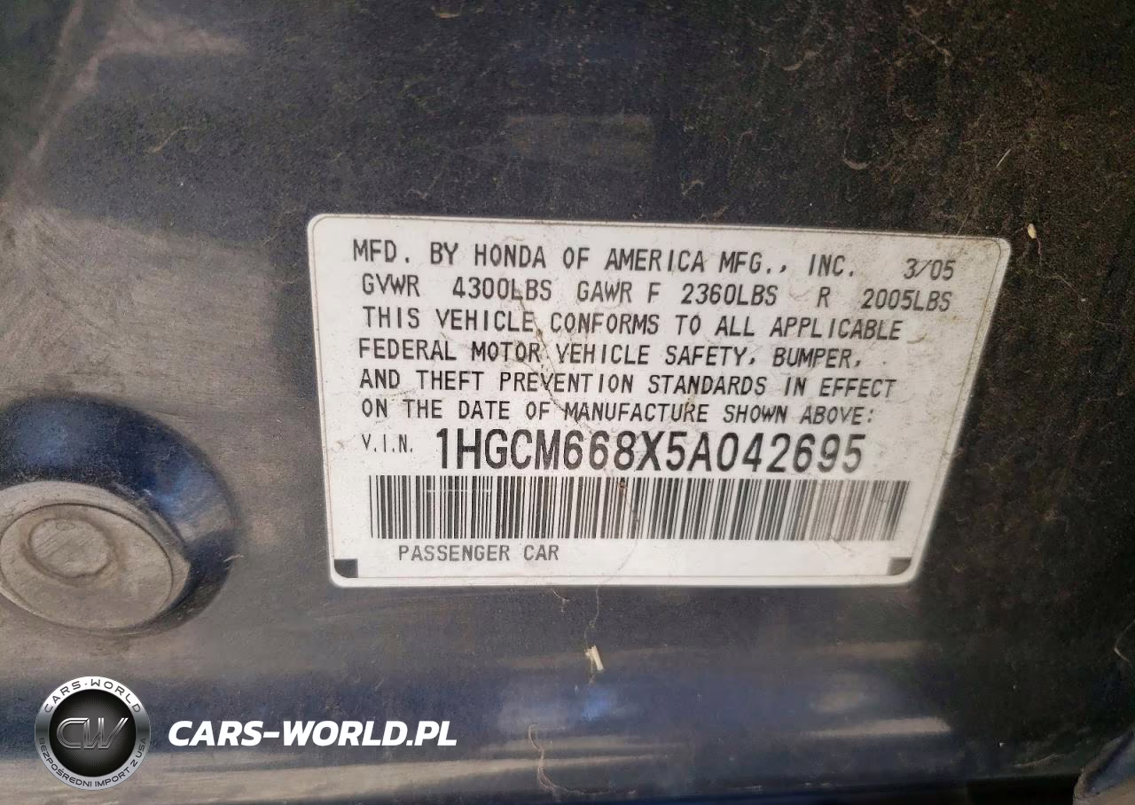 2005 Honda Accord Ex VIN:1HGCM668X5A042695 - 13