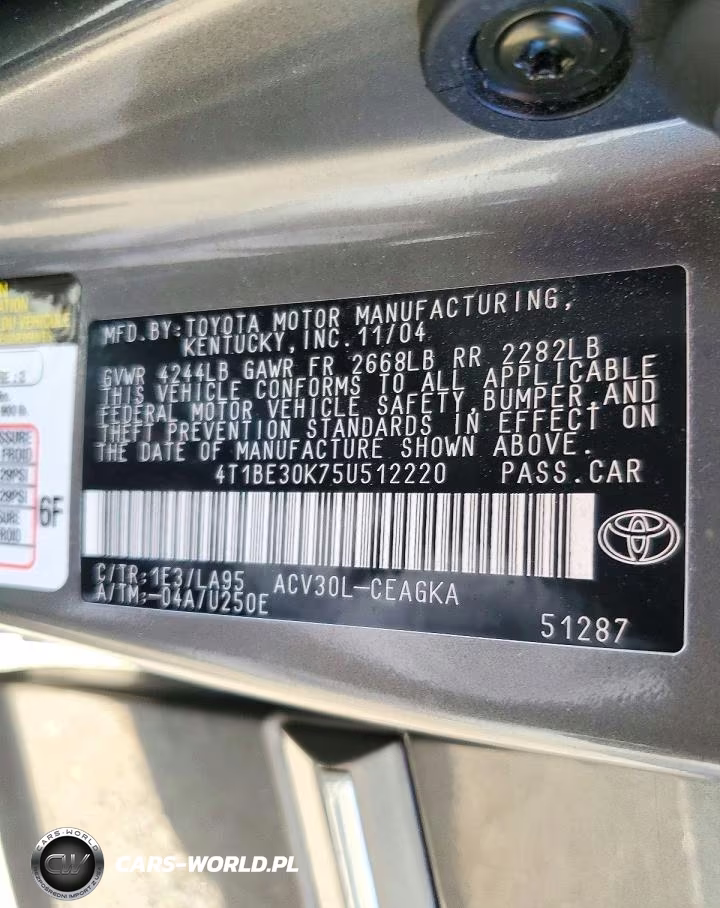2005 Toyota Camry Xle VIN:4T1BE30K75U512220 - 12